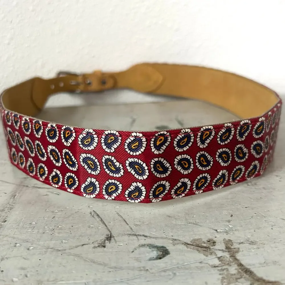 Canterbury Red Paisley Satin & Leather Belt dress belt glam luxury formal 32